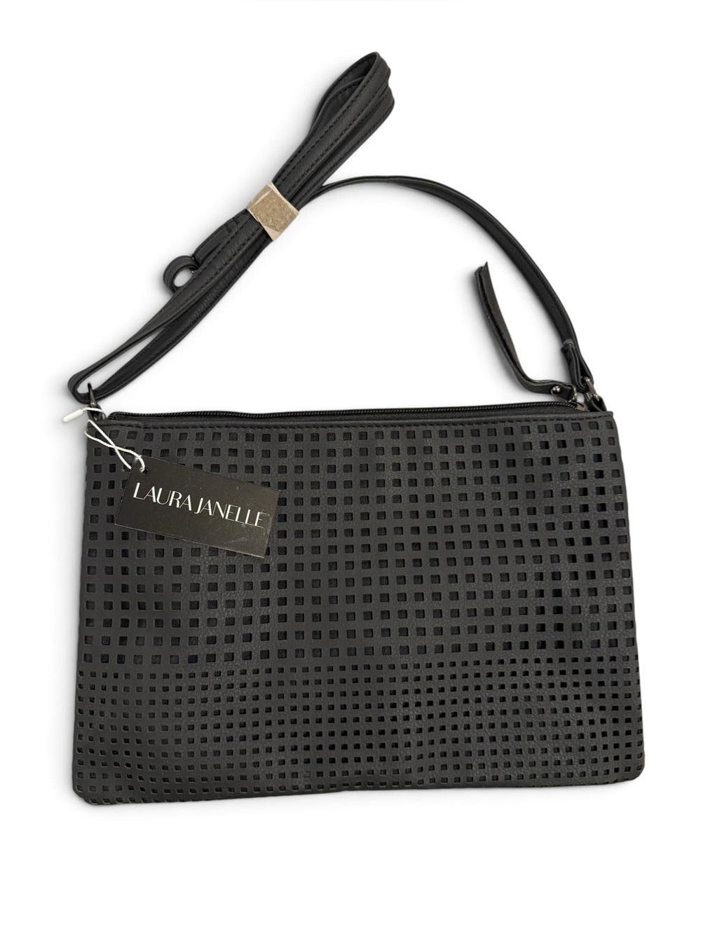 NWT Chic Laura Janelle Black Perforated Crossbody Clutch
